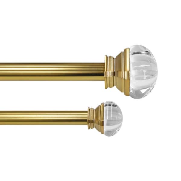 72 in.-144 in. Telescoping 1 in. Double Curtin Rod Kit in Champagne with Crystal Square Finials