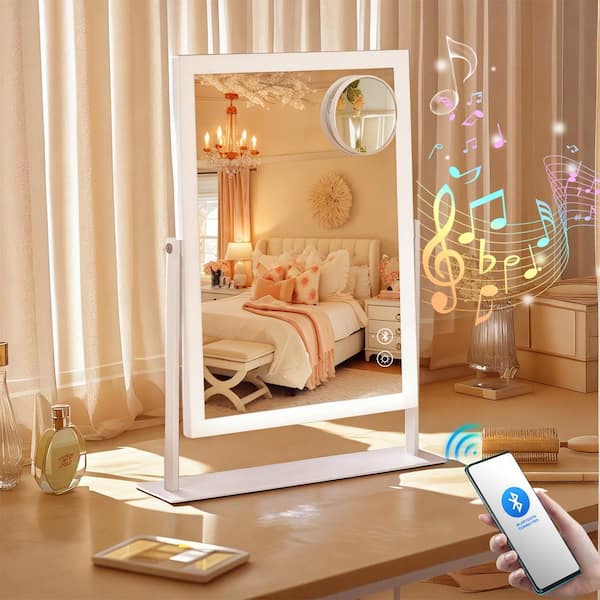 14.5 in. W x 18.5 in. H Tabletop Rectangular Framed Adjustable Brightness Smart Touch Bedroom Makeup Mirror White