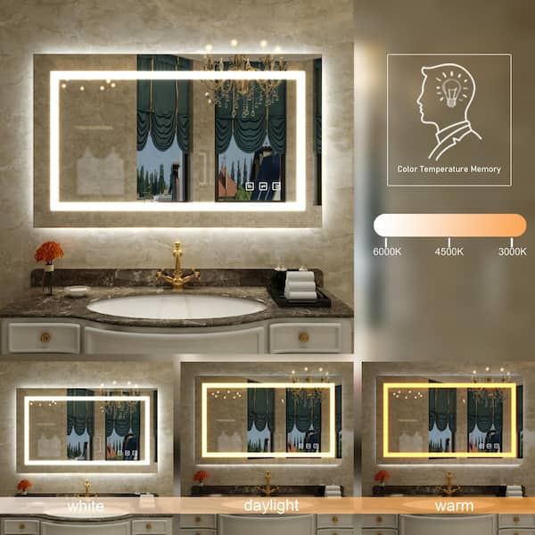 waterpar 96-in x 36-in LED Lighted Clear Rectangular Fog Free Flat  Frameless Bathroom Vanity Mirror in the Bathroom Mirrors department at