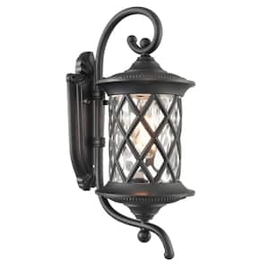 9.7 in. Black Outdoor Hardwired Lantern Wall Sconce with No Bulbs Included