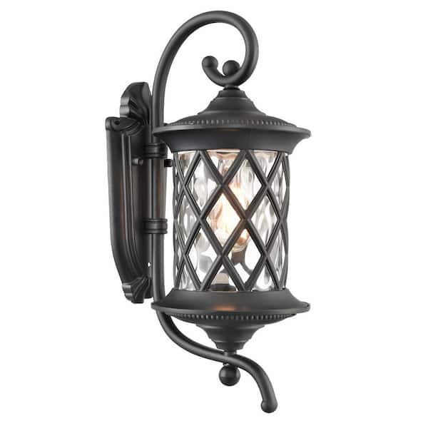 CLAXY 9.7 in. Black Outdoor Hardwired Lantern Wall Sconce with No Bulbs Included