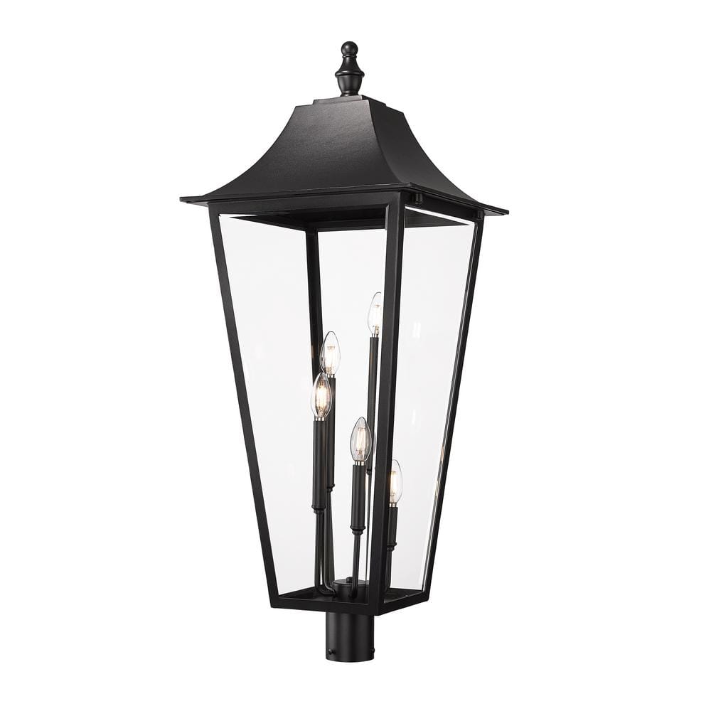Gannon 5-Light Black Stainless Steel Hardwired Outdoor Marine Grade Post-Li