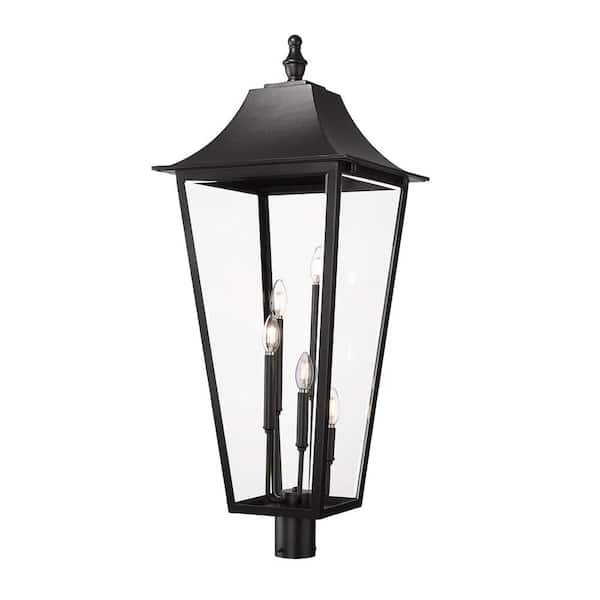 Gannon 5-Light Black Stainless Steel Hardwired Outdoor Marine Grade Post-Light with no bulbs included