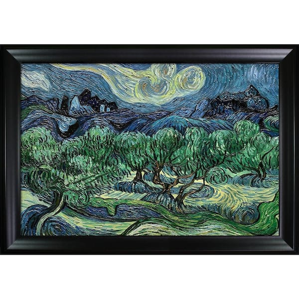 LA PASTICHE Olive Trees with Alpilles in Background by Vincent Van Gogh Black Matte Framed Nature Painting Art Print 29 in. x 41 in.