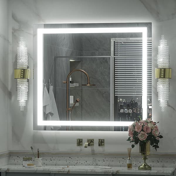 32 in. W x 36 in. H Rectangular Frameless Front & Back LED Lighted Anti-Fog Tempered Glass Wall Bathroom Vanity Mirror