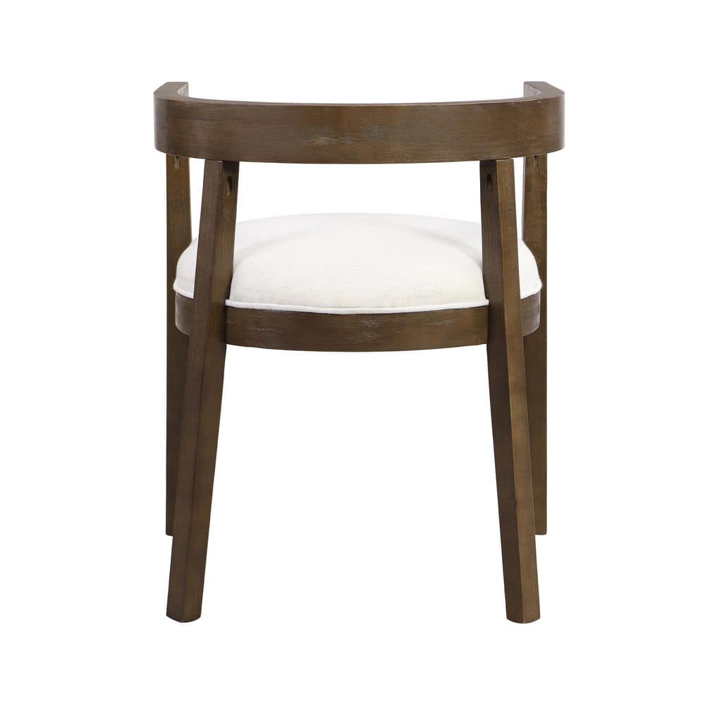 Beige Upholstered Wood Dining Chairs with Open-Back Design, Set of 2