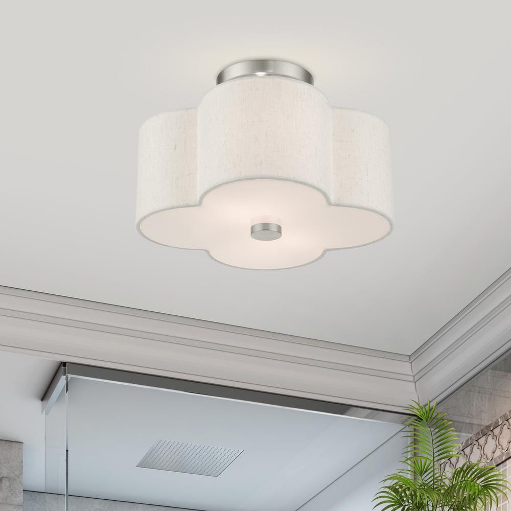 Solstice Brushed Nickel 2-Light Semi-Flush Mount with Scalloped Oatmeal Shade