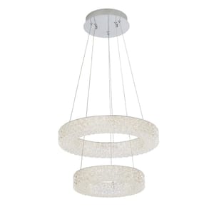 Wesley Park 150-Watt Integrated LED Chrome Pendant Hanging Light with Clear Round Acrylic Ring Shades