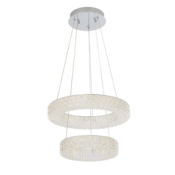 Wesley Park 150-Watt Integrated LED Chrome Pendant Hanging Light with Clear Round Acrylic Ring Shades