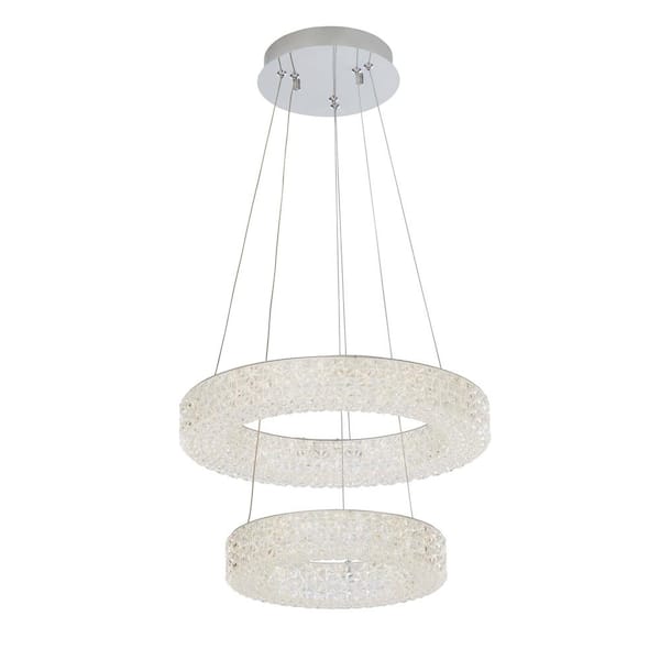 Home Decorators Collection Wesley Park 150-Watt Integrated LED Chrome Pendant Hanging Light with Clear Round Acrylic Ring Shades