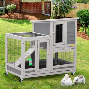Wooden Rabbit Hutch Bunny Cage Small Animal House with 4 Casters