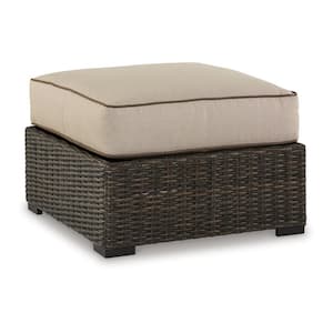 Waga Brown Aluminum Outdoor Ottoman with Beige Cushion