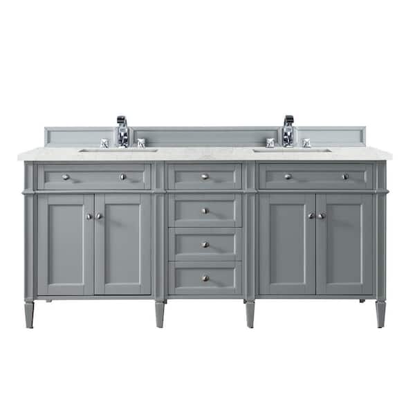 James Martin Vanities Brittany 72 in. W x 23.5 in. D x 34 in. H Double Bath Vanity in Urban Gray with Quartz Top in Eternal Jasmine Pearl