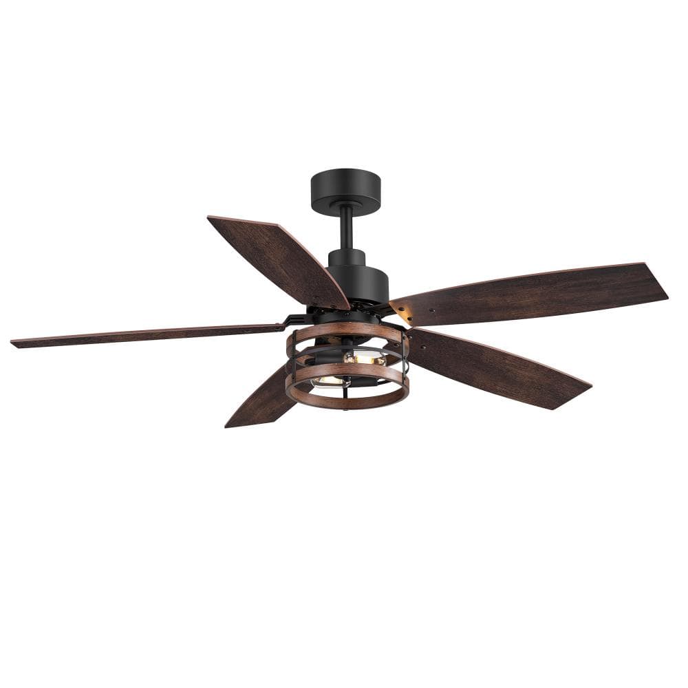 52 in. Indoor Black Farmhouse Downrod Mount Walnut Modern Ceiling Fan with Light Kit and Remote Control price history on PriceWatchPro