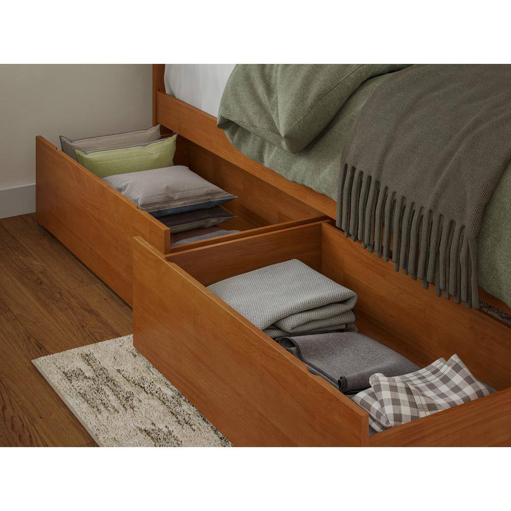 King Light Toffee Solid Wood Platform Bed with Storage Drawers