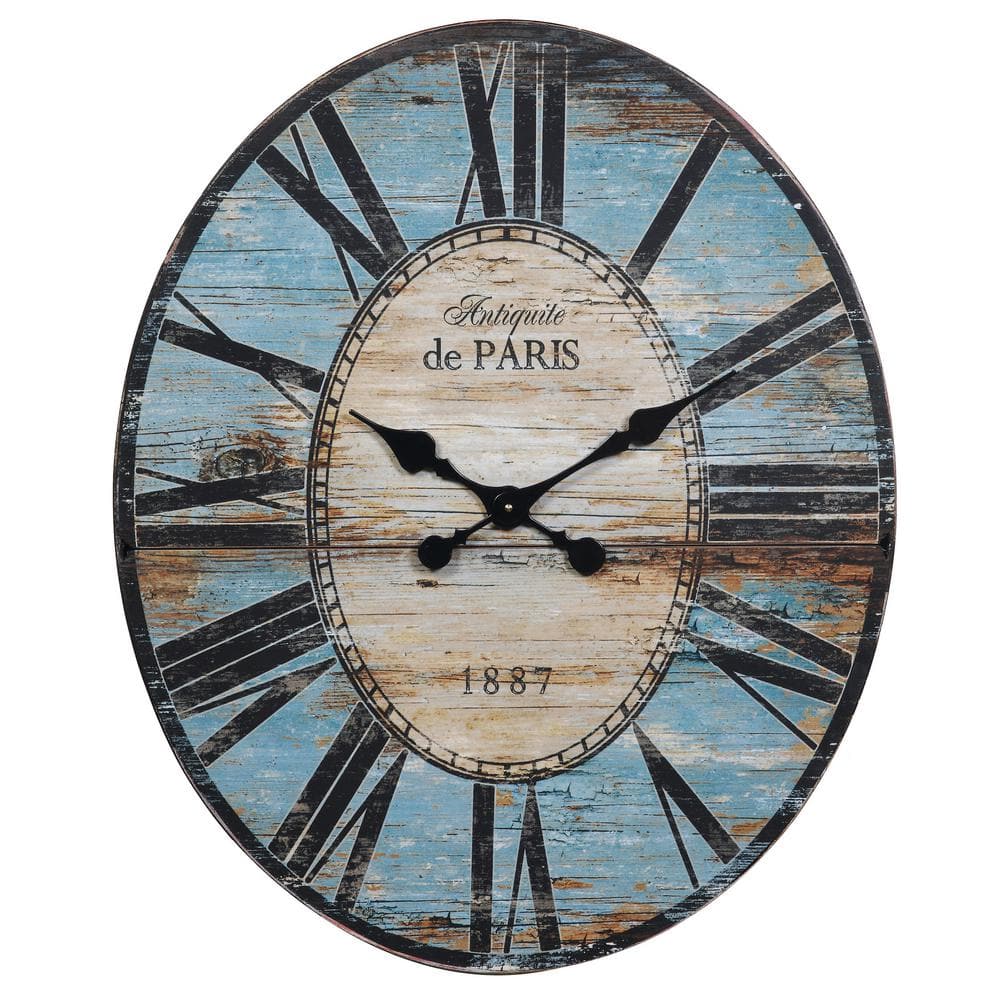 Oversized Turquoise Distressed Wood Oval Wall Clock