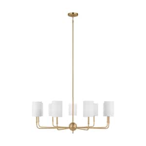 Foxdale 9-Light Satin Brass Chandelier with White Linen Fabric Shades