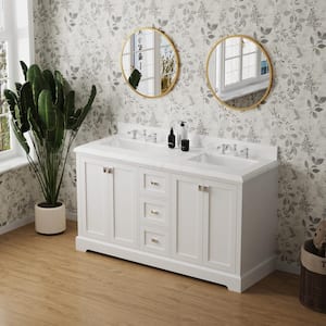 Moray 60 in. W x 22 in. D x 40 in. H Freestanding Double Sinks Bath Vanity in White with White Marble Countertop