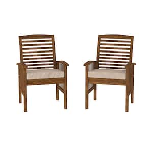 2-Piece Dark Brown Wooden Patio Slat-Back Outdoor Seating Set with Beige Cushions for Patio, Garden, Poolside, Backyard