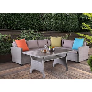 Elbe Gray 3-Piece Metal Outdoor Sectional Set with Gray Cushions