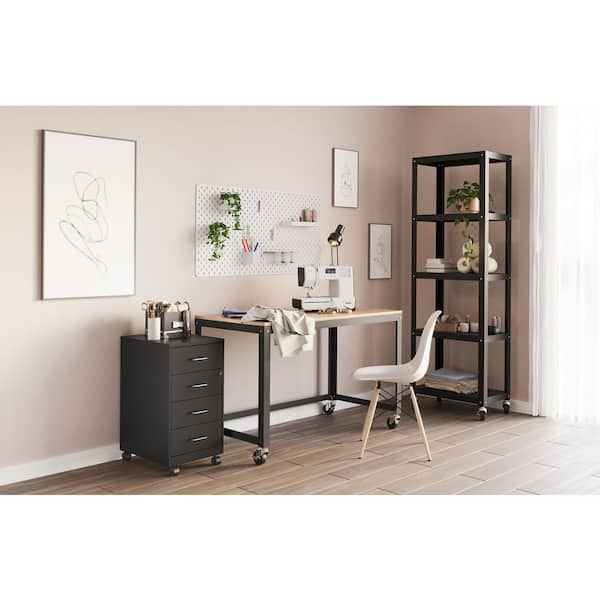 18 in. D 4-Drawer Metal Letter Width 14.25 in. W Mobile Organizer Vertical File Cabinet, Black