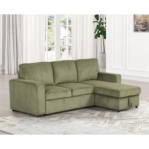 Roseshire 92.5 in. Straight Arm 1-Piece Corduroy Fabric Reversible L Shaped Sectional Sleeper Sofa in Green
