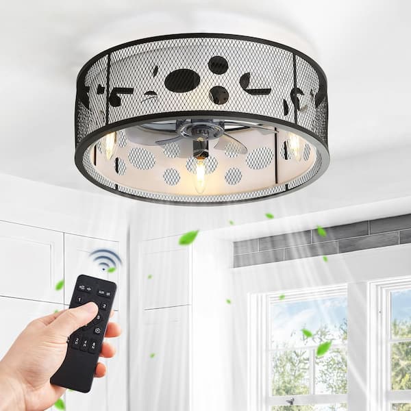 18 in. Black Indoor 6-Speed Metal Caged Modern Industrial Style Ceiling Fan with Lights and Remote Control Included