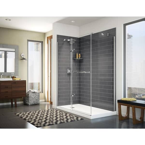 MAAX Utile Metro 32 in. x 60 in. x 83.5 in. Corner Shower Stall in Thunder Grey with Left Drain Base in White