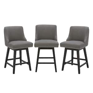 Martin 26 in. Flint Gray High Back Solid Wood Frame Swivel Counter Height Bar Stool with Fabric Seat(Set of 3)