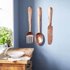 Aluminum Copper Knife, Spoon and Fork Utensils Wall Decor (Set of 3)