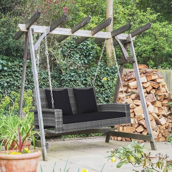 Gymax 2 Person Patio Hanging Porch Swing Rattan 800LBS Swing Bench