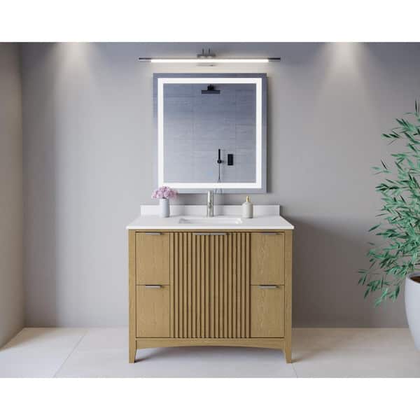 Palmilla 42 in. Single Freestanding Natural Oak Bath Vanity with White Cultured Marble Top Assembled