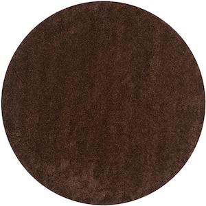 California Shag Brown 4 ft. x 4 ft. Round Solid Area Rug