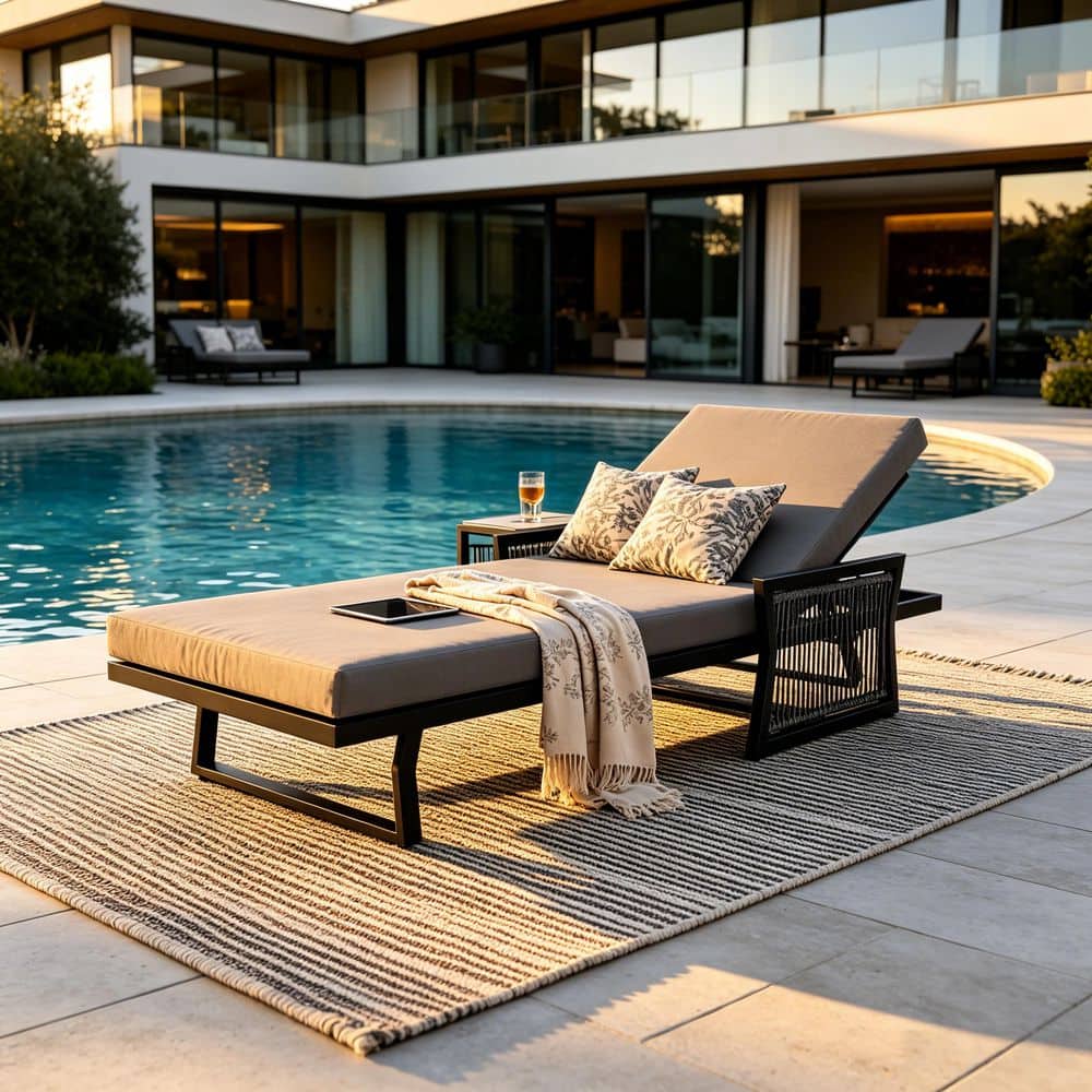 Fred Black Metal Outdoor Patio Chaise Lounge with Dark Grey 2-Fold Cushion and Black Rope Armrests price history on PriceWatchPro