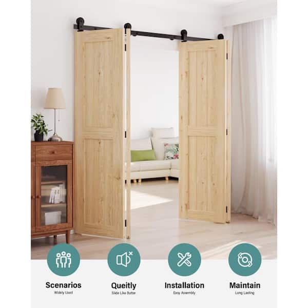8 ft. /96 in. I Shape Frosted Black Top Mount Bi-Fold Sliding Barn Door Hardware Track Kit for 4-Doors