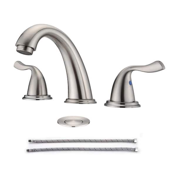 Lukvuzo 8 in. Widespread Double Handle Mid Arc Bathroom Faucet with Pop-Up Drain and Spot Resistant Finish in Brushed Nickel