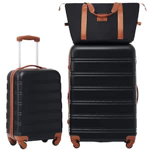3-Piece Black and Brown Expandable ABS Hardshell Spinner 20 in. and 28 in. Luggage Set with Bag, 3-Digit TSA Lock