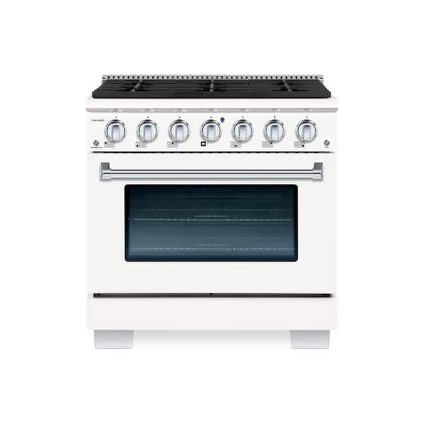 Hallman BOLD 36" 5.2 Cu. Ft. 6 Burner Freestanding All Gas Range with Gas Stove and Gas Oven in White