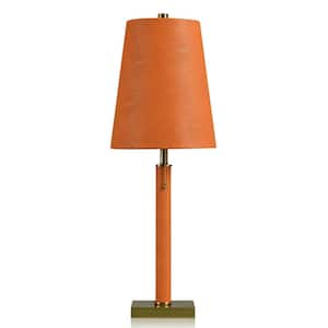 Shagreen 29.5 in. Green Candlestick Task and Reading Table Lamp for Living Room with Orange Faux Leather Shade