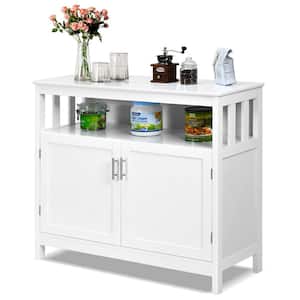 40 in. W x 16 in. D x 34 in. H White Kitchen Buffet Server Sideboard Storage Linen Cabinet with 2-Doors and Shelf