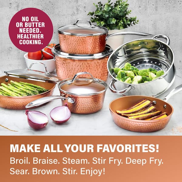 Gotham Steel Hammered Copper Non Stick Scratch Free 5pc Cookware Set (As Is  Item) - Bed Bath & Beyond - 31632221