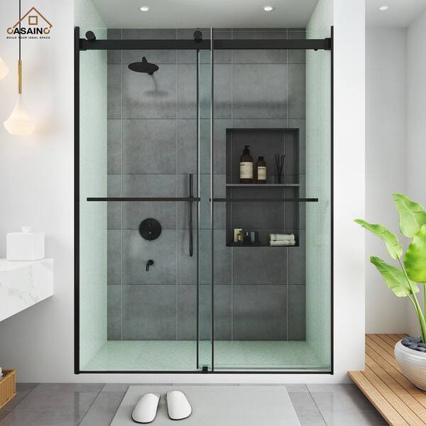 CASAINC 60 in. W x 76 in. H Frameless Double Sliding Shower Door in ...