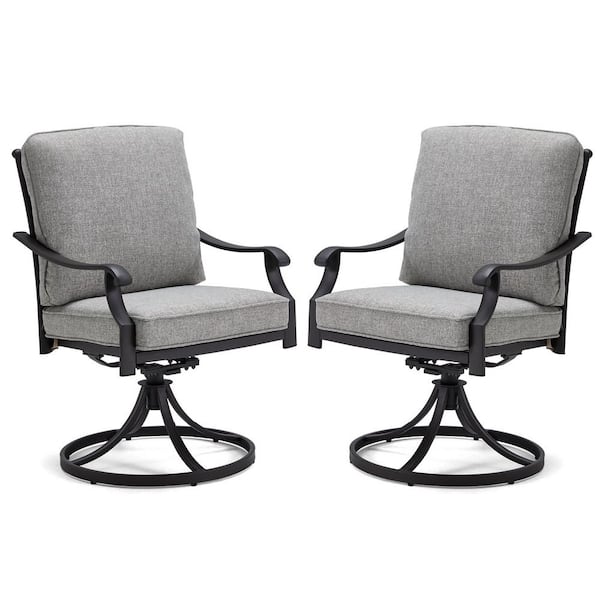 HOMMOW 22 in. x 23 in. Outdoor Swivel Patio Dining Chairs Set of 2,360° Swivel Chairs with 3.5 in. GRAY