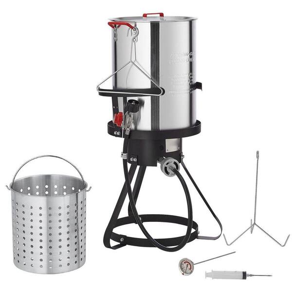 30 qt. Turkey Deep Fryer Cookware Set, Aluminium Boiler Steamer with 54,000 BTU Propane Burner, Basket, Rack