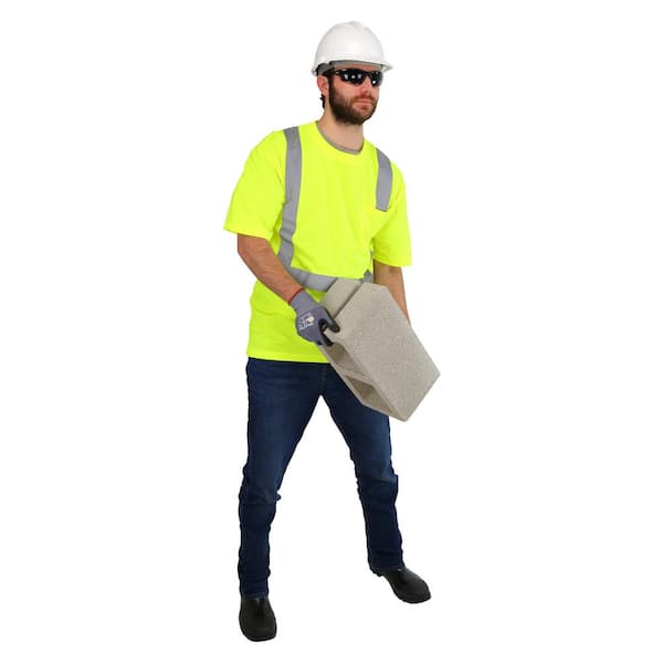 Men's Medium High Visibility Yellow ANSI Class 2 Polyester Short-Sleeve Safety Shirt with Reflective Tape