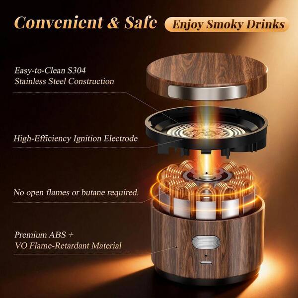 Lynzavix Walnut Cocktail Smoker Kit Electric Flame-Free Smoker for