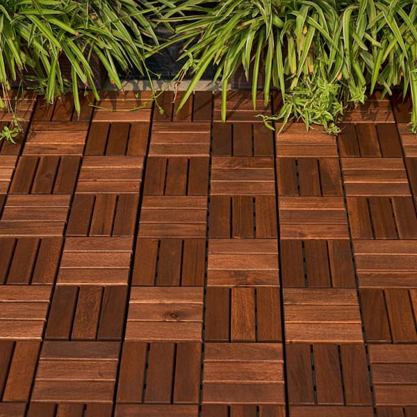 Tidoin Outdoor 1 ft. x 1 ft. Acacia Wood Deck Tile in Brown(10 Per Box)