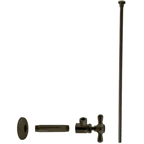 Westbrass 1/2 in. IPS x 3/8 in. OD x 20 in. Flat Head Supply Line Kit with Cross Handle Angle Shut Off Valve, Oil Rubbed Bronze