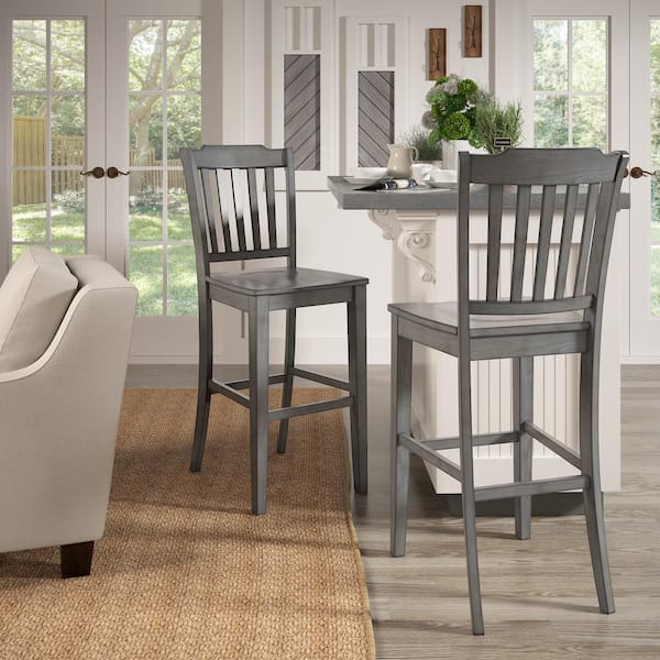 Antique Grey Slat Back Bar Height Chairs (Set of 2)