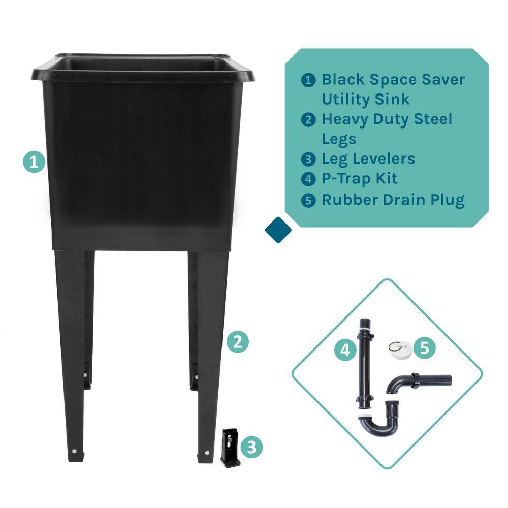 Black Freestanding Utility Sink with Steel Legs, 16 Gallon